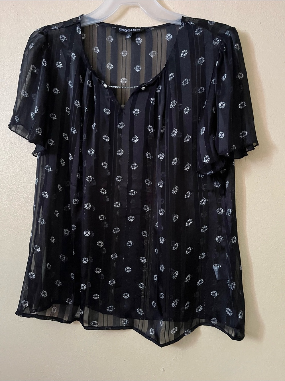 Elizabeth & Nicole Black Sheer Short Sleeve Blouse Top 2XL